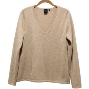 Saks Fifth Avenue Black Label tan 100% cashmere V-neck pullover size L